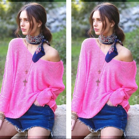 Fireflylane1 Sweaters - Ultra Pink Drop Shoulder Sweater